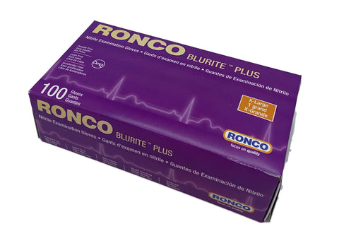 Image of Ronco EXRTA LARGE Blurite Plus Nitrile Gloves Powder & Latex Free, Box of 100