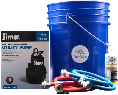 Image of Tankless Water Heater Descaler Kit Featuring - Sump Pump (1/6 HP), Nu-Calgon 8oz. Descaler, 5-Foot High Pressure Hoses and a 20L Bucket.
